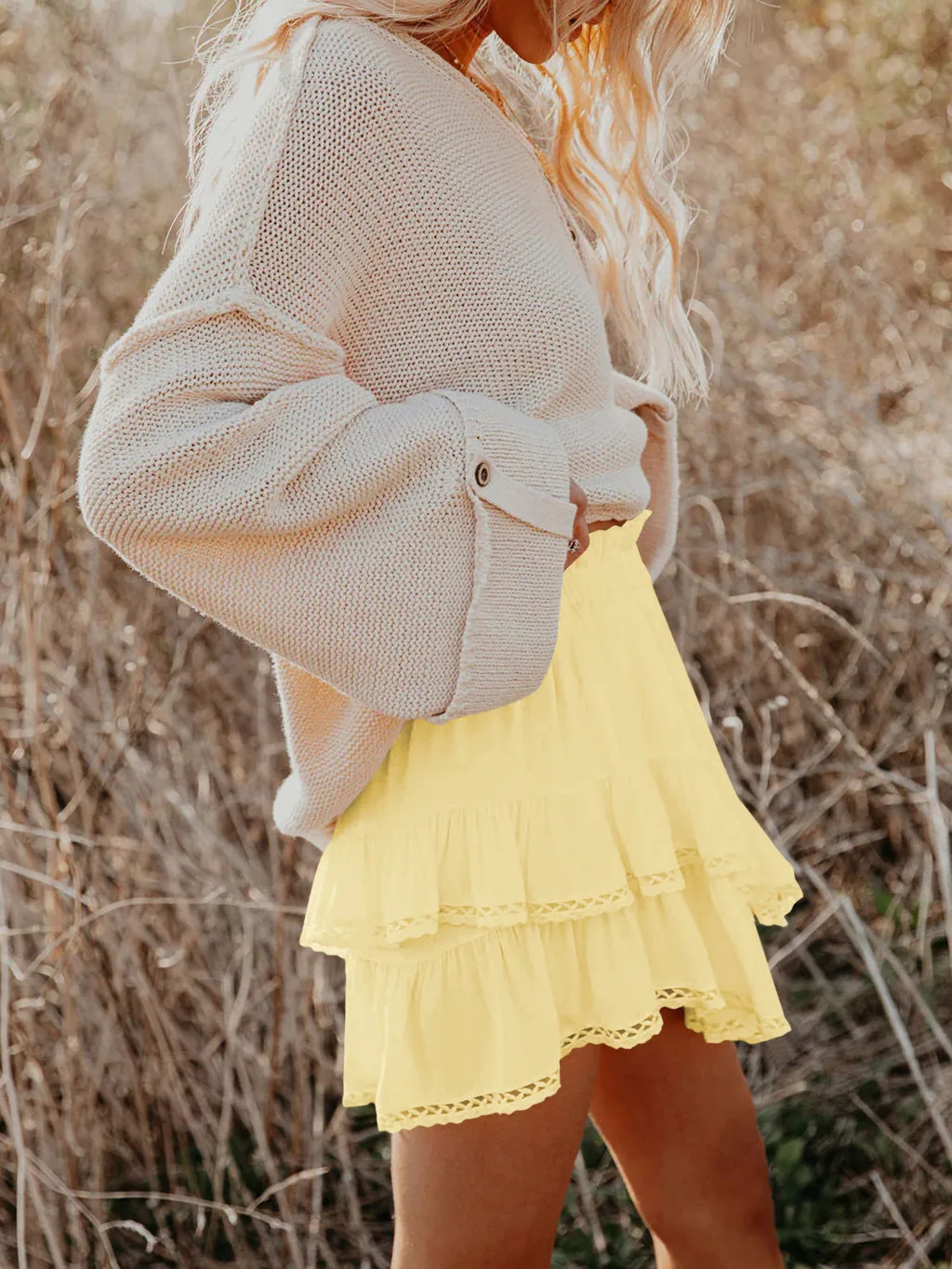 Women's Casual Bohemian Pleated Double-layer Skirt Fashion High Waist Solid Color Short Skirt Spring And Summer display picture 23