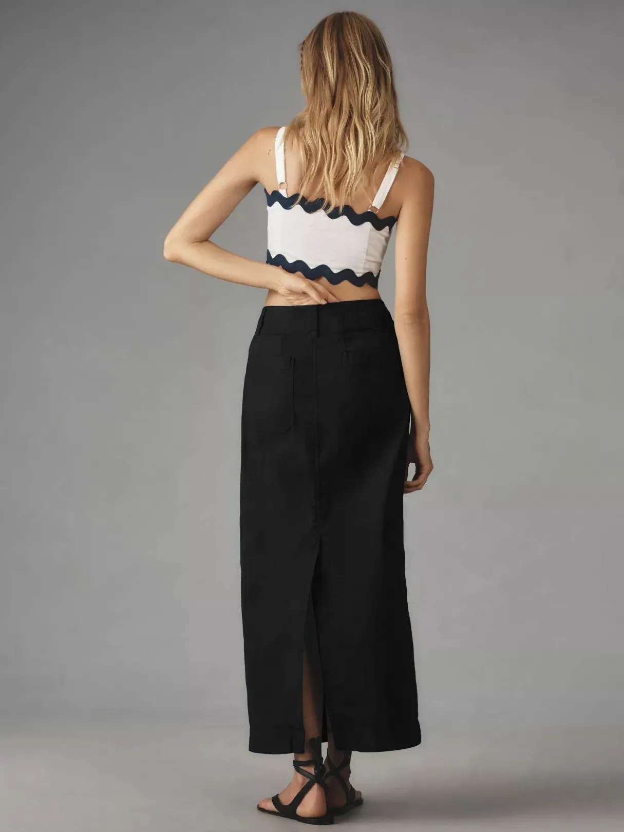 American Style Retro Straight Long Dress Autumn High-end Sense Pocket Skirt Commuter Style Solid Color Elegant Casual Workwear Skirt display picture 7