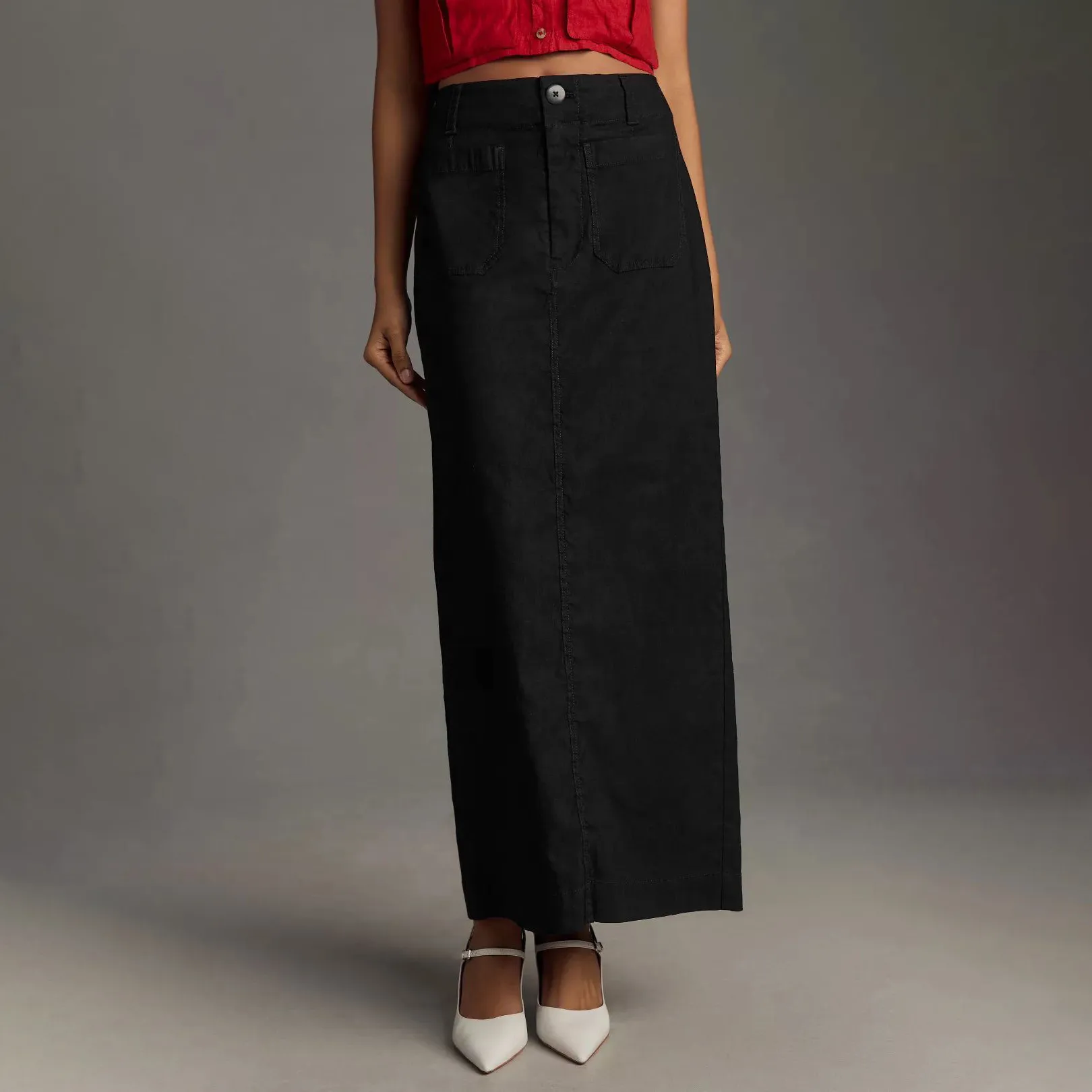 American Style Retro Straight Long Dress Autumn High-end Sense Pocket Skirt Commuter Style Solid Color Elegant Casual Workwear Skirt display picture 8