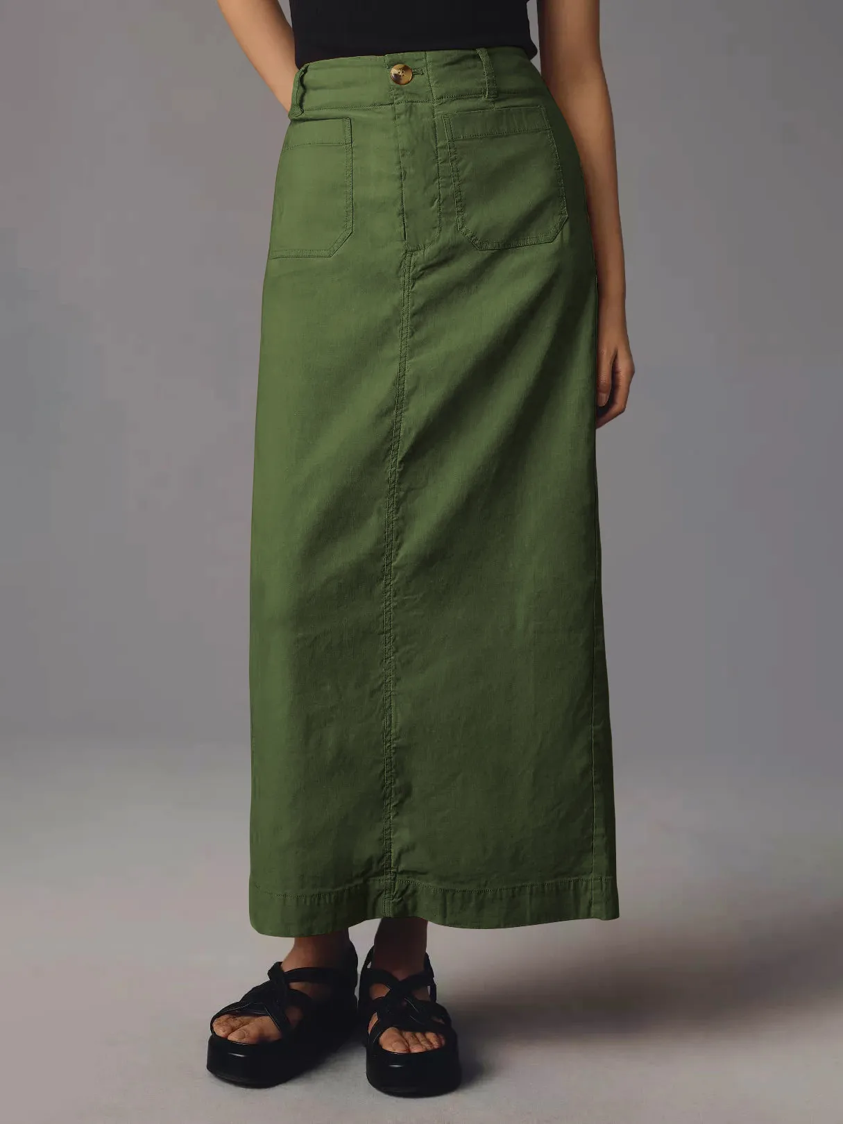 American Style Retro Straight Long Dress Autumn High-end Sense Pocket Skirt Commuter Style Solid Color Elegant Casual Workwear Skirt display picture 13