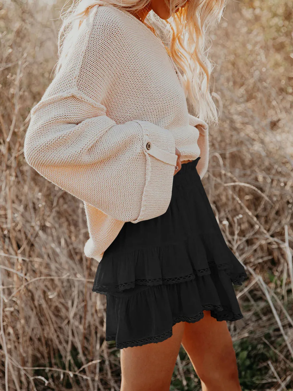 Women's Casual Bohemian Pleated Double-layer Skirt Fashion High Waist Solid Color Short Skirt Spring And Summer display picture 29
