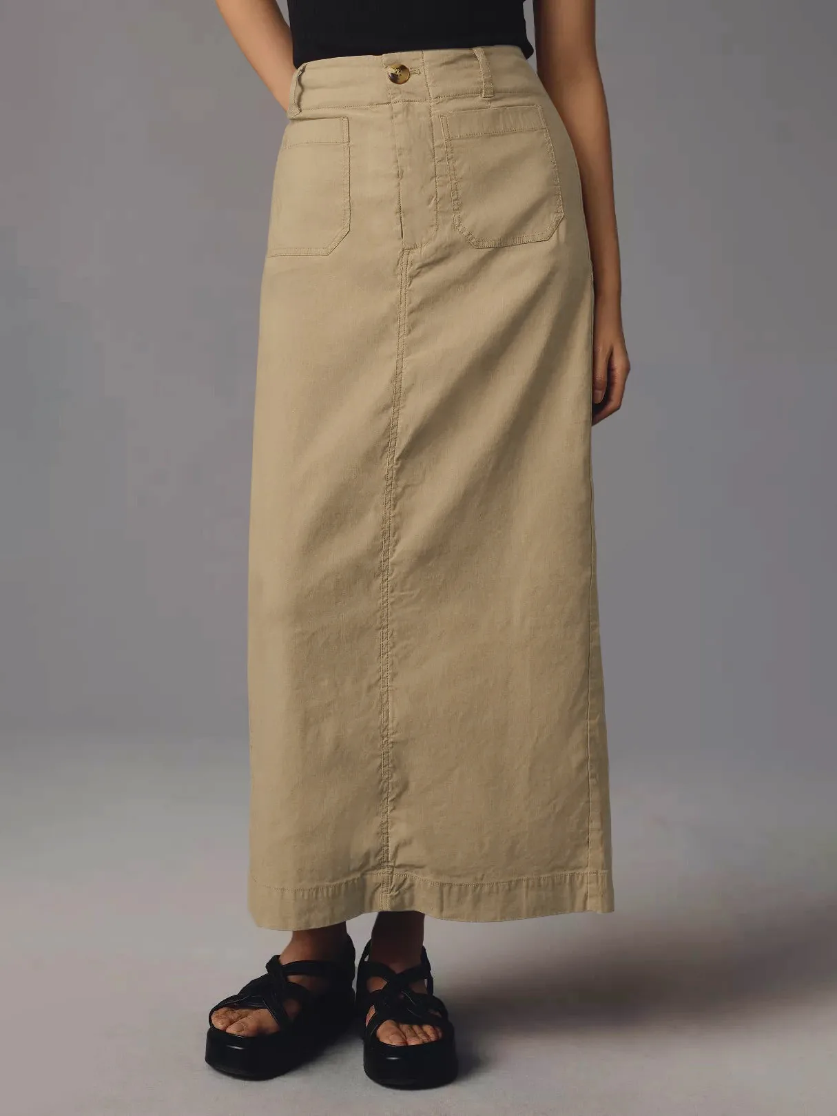American Style Retro Straight Long Dress Autumn High-end Sense Pocket Skirt Commuter Style Solid Color Elegant Casual Workwear Skirt display picture 15