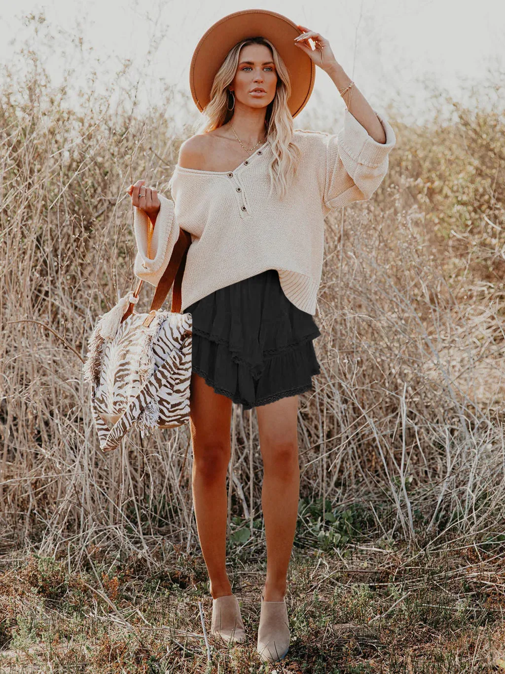 Women's Casual Bohemian Pleated Double-layer Skirt Fashion High Waist Solid Color Short Skirt Spring And Summer display picture 30