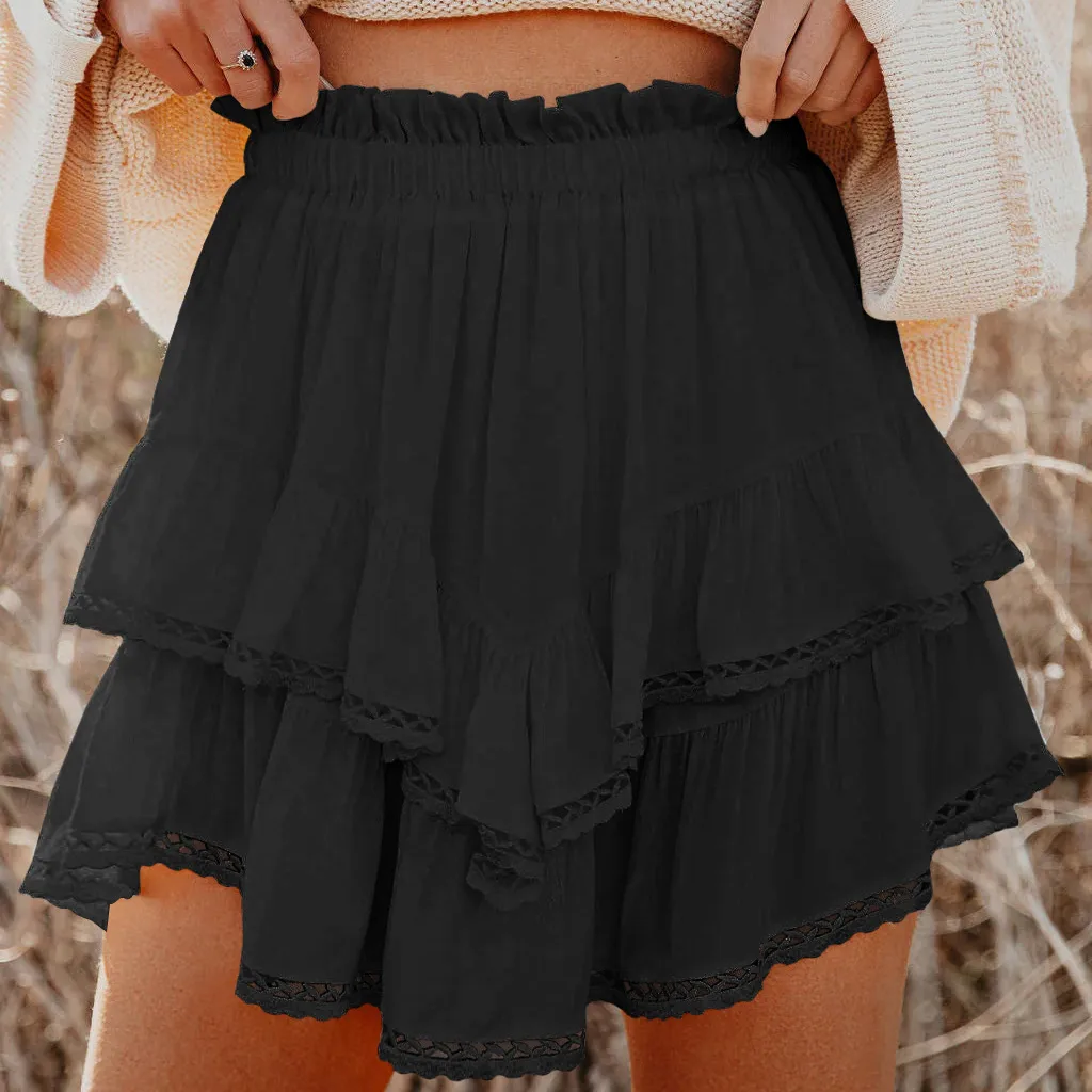 Women's Casual Bohemian Pleated Double-layer Skirt Fashion High Waist Solid Color Short Skirt Spring And Summer display picture 31