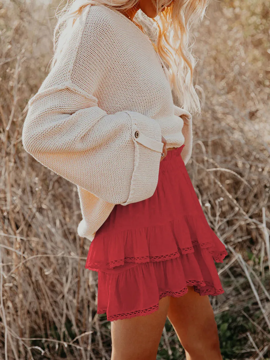 Women's Casual Bohemian Pleated Double-layer Skirt Fashion High Waist Solid Color Short Skirt Spring And Summer display picture 33
