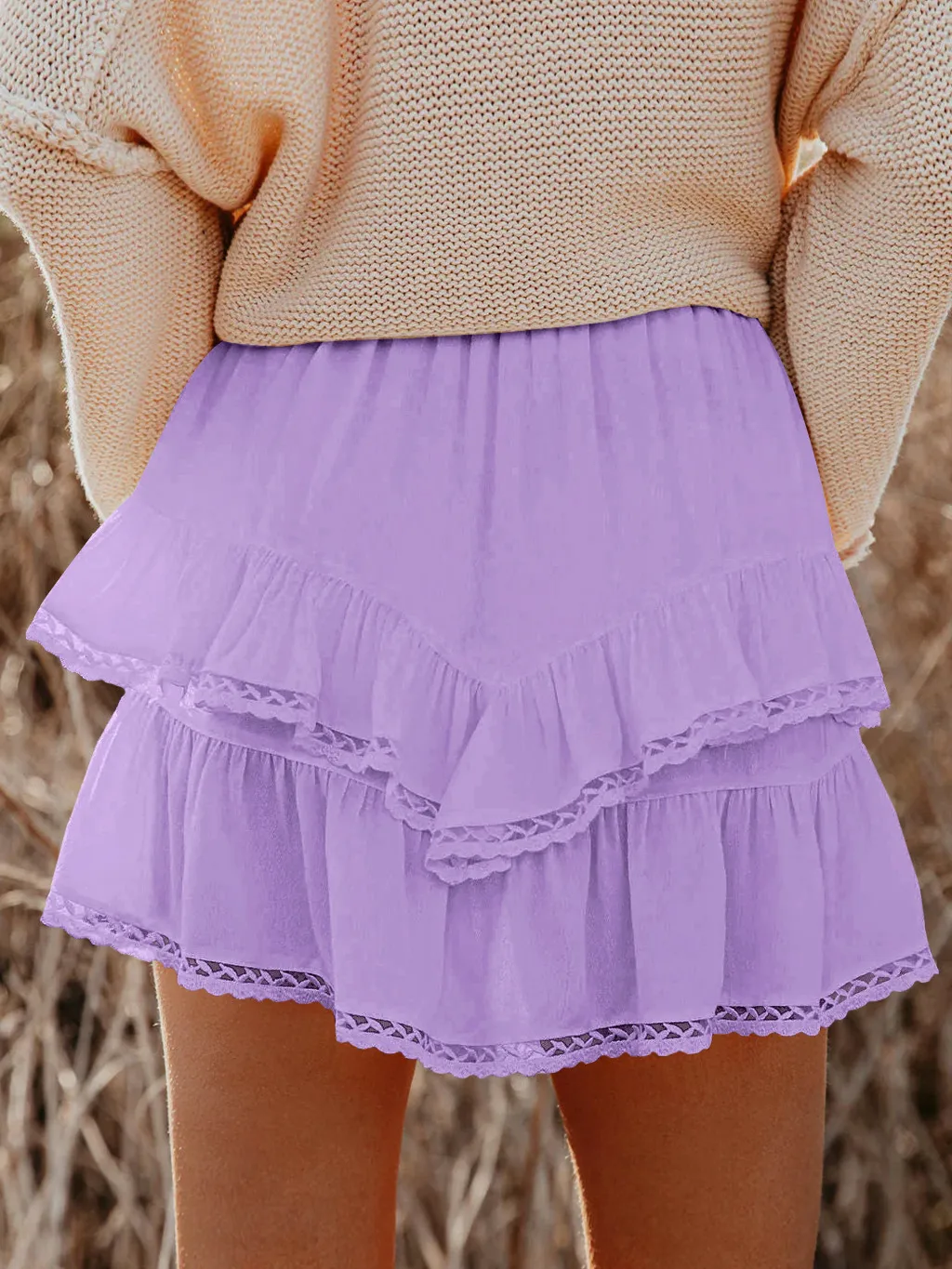 Women's Casual Bohemian Pleated Double-layer Skirt Fashion High Waist Solid Color Short Skirt Spring And Summer display picture 37