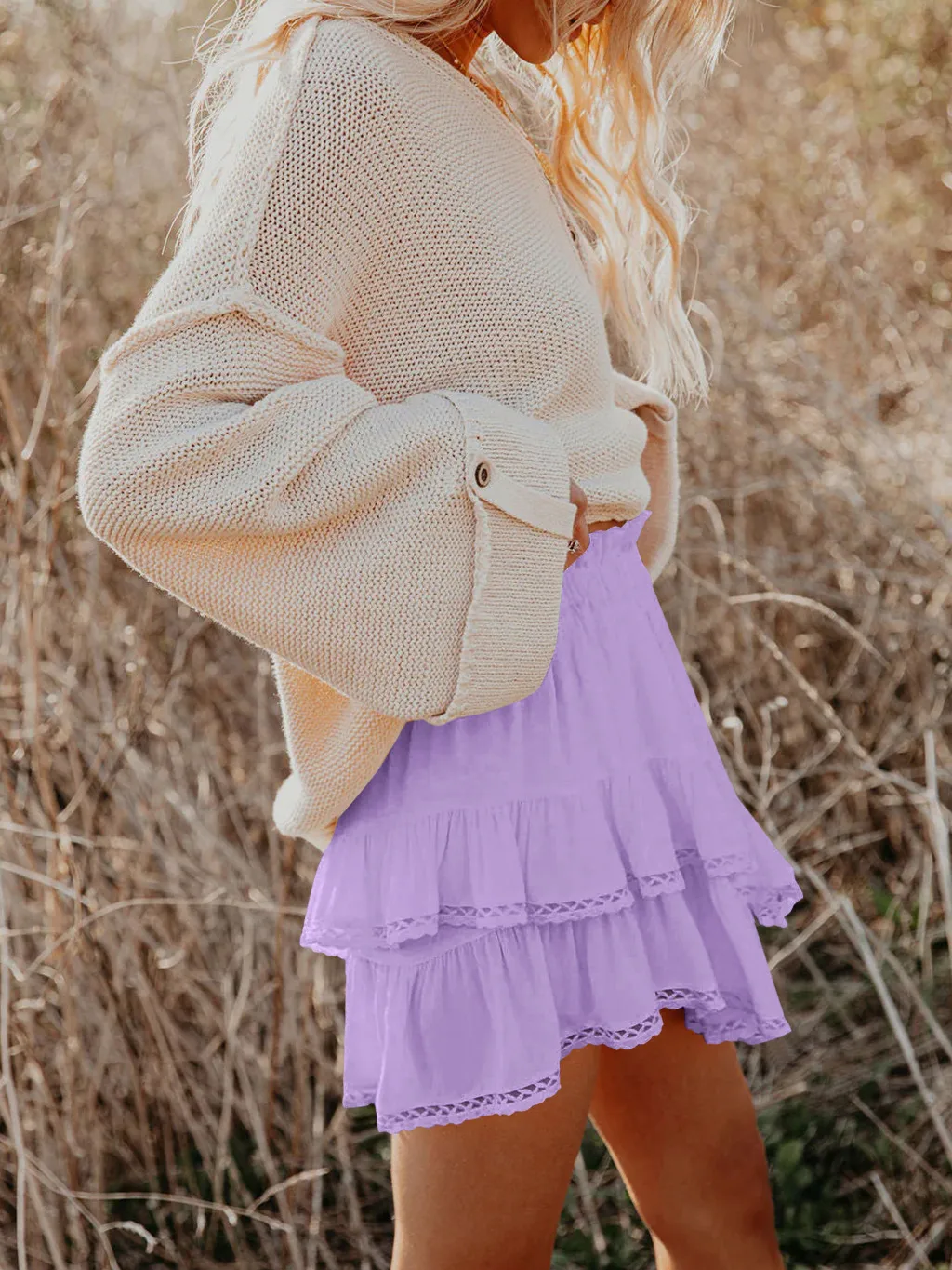 Women's Casual Bohemian Pleated Double-layer Skirt Fashion High Waist Solid Color Short Skirt Spring And Summer display picture 38