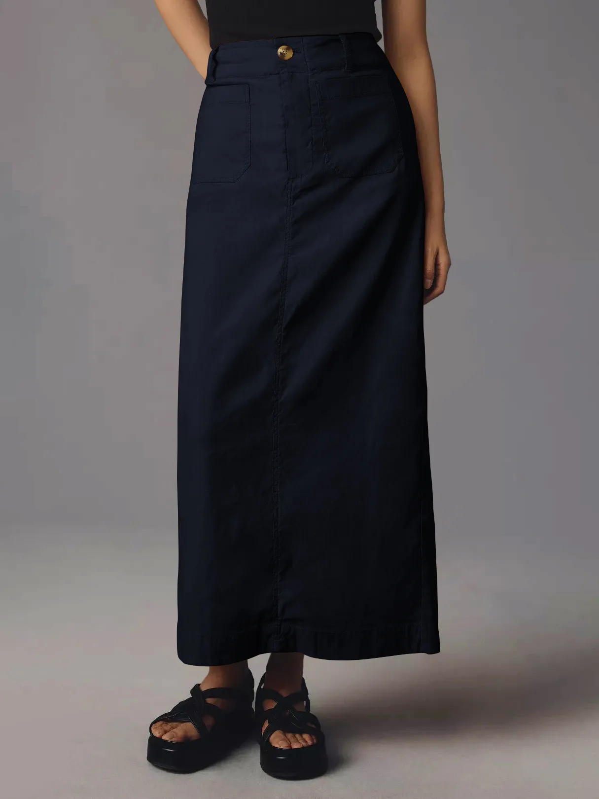 American Style Retro Straight Long Dress Autumn High-end Sense Pocket Skirt Commuter Style Solid Color Elegant Casual Workwear Skirt display picture 25