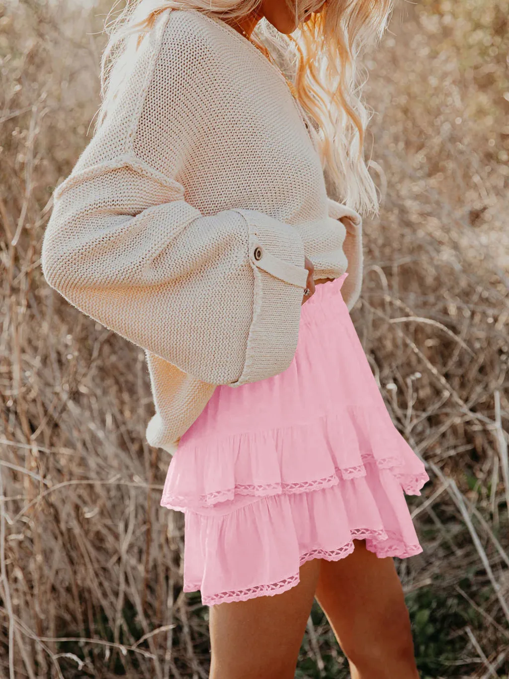 Women's Casual Bohemian Pleated Double-layer Skirt Fashion High Waist Solid Color Short Skirt Spring And Summer display picture 42
