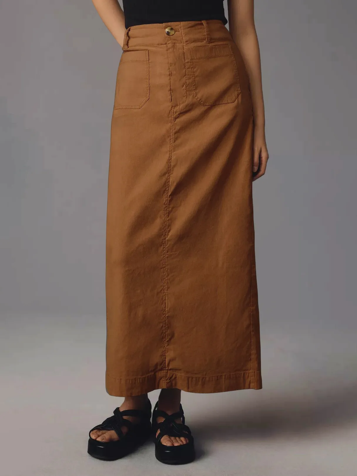 American Style Retro Straight Long Dress Autumn High-end Sense Pocket Skirt Commuter Style Solid Color Elegant Casual Workwear Skirt display picture 31