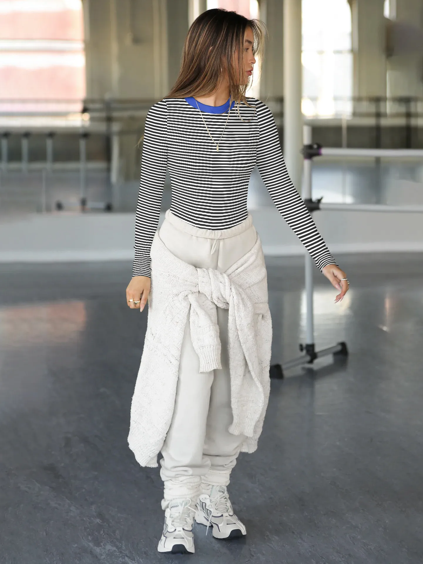 Hot Hot Early Autumn Contrast Striped Slim-fit Slim-fit Slim-fit Base Shirt Rib Long Sleeve Warm Casual Style Top display picture 25