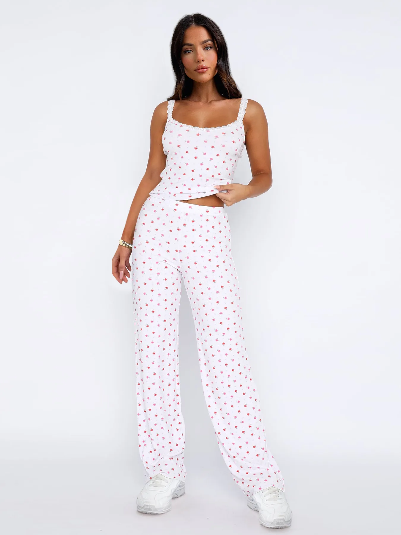 Lace Digital Printing Sling Casual Pants Two-Piece Women's Summer Suit Women's Casual Wear display picture 4