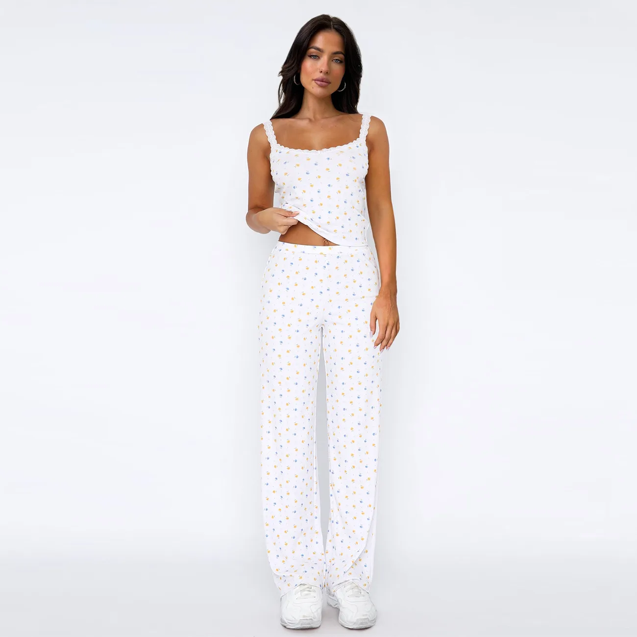 Foreign Trade  Y2K Women's Lace Strap Top Trousers Digital Printing Two-piece Sexy Suit Women display picture 8