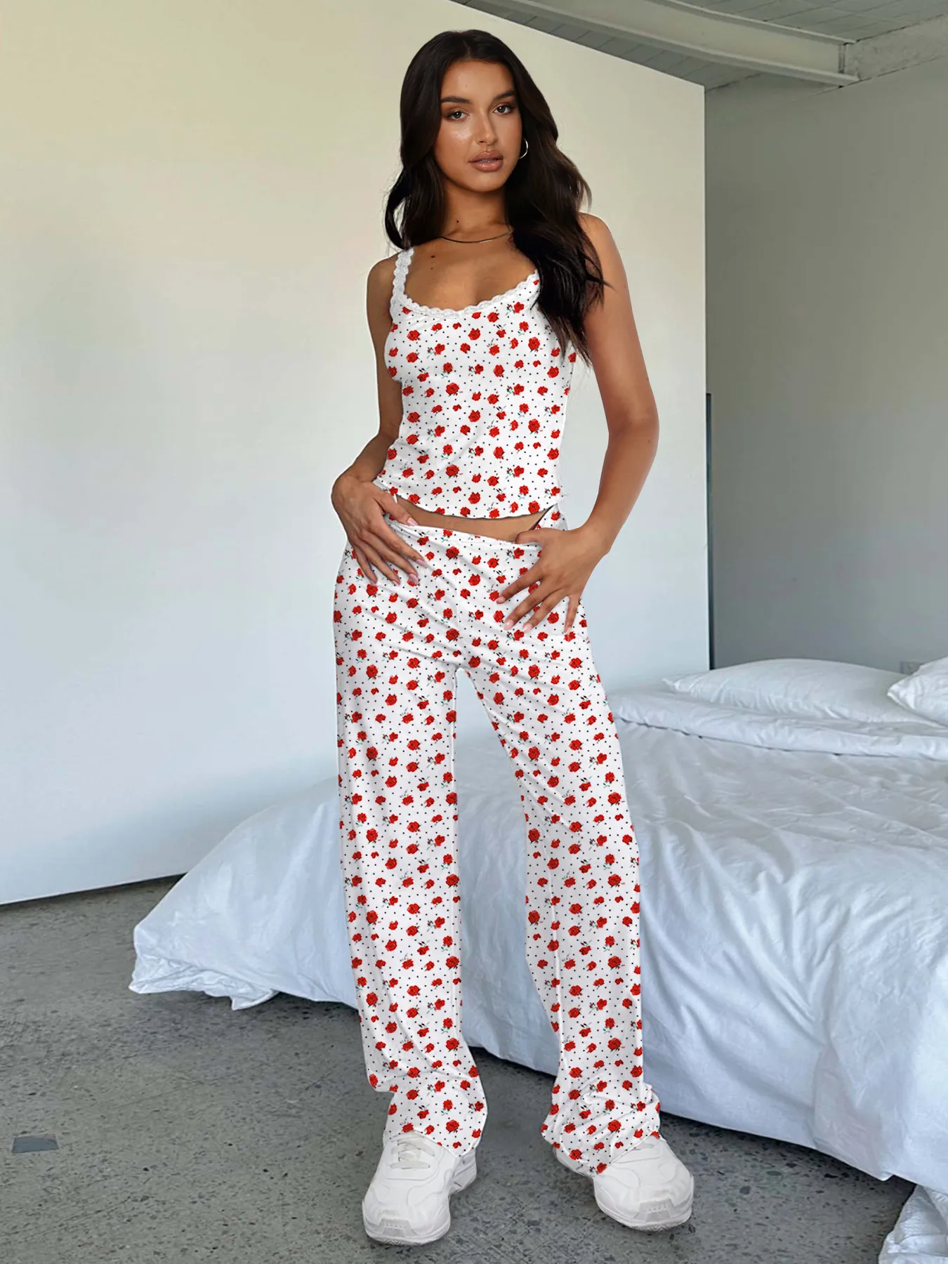 Lace Digital Printing Sling Casual Pants Two-Piece Women's Summer Suit Women's Casual Wear display picture 11