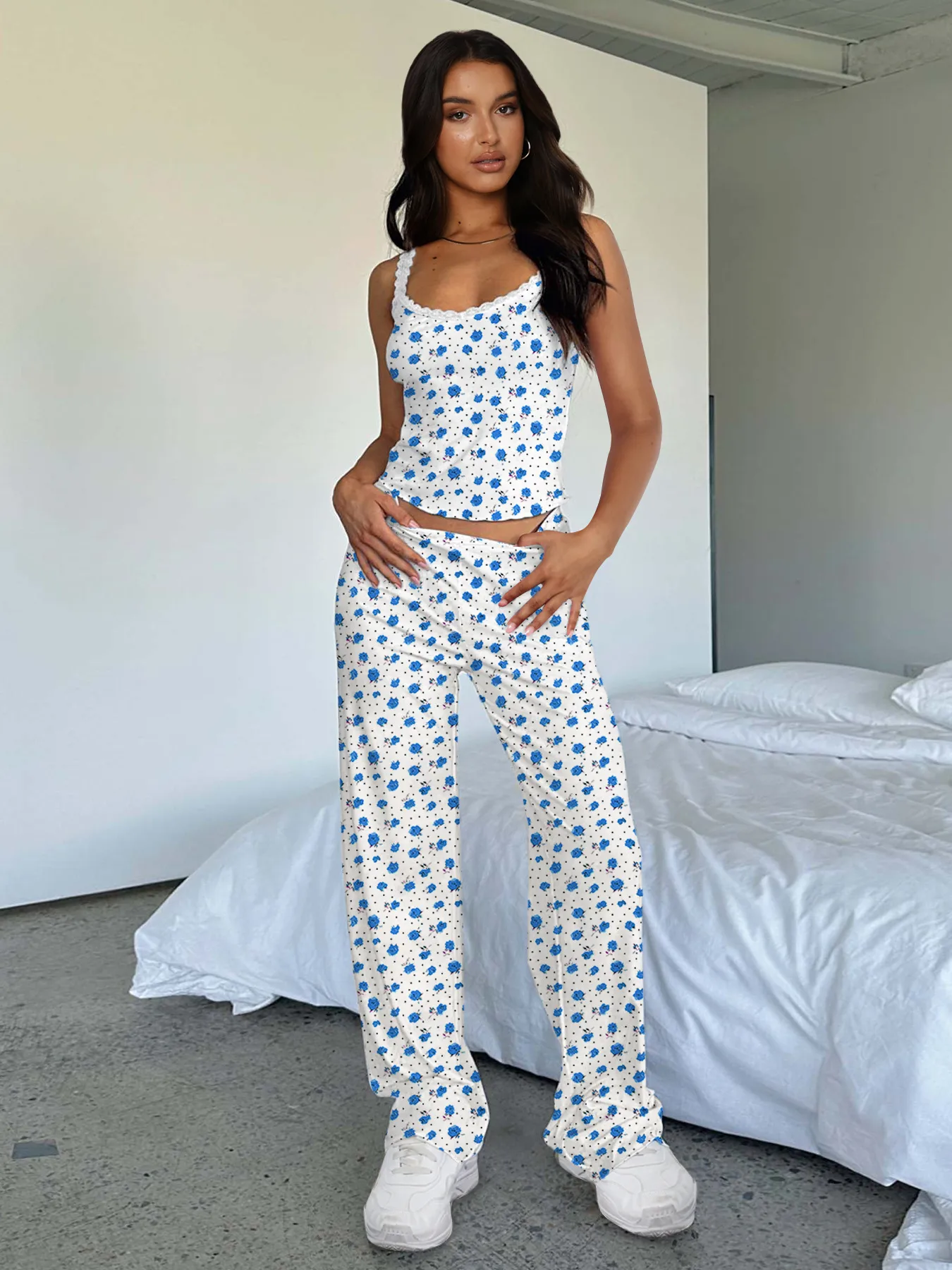 Lace Digital Printing Sling Casual Pants Two-Piece Women's Summer Suit Women's Casual Wear display picture 15