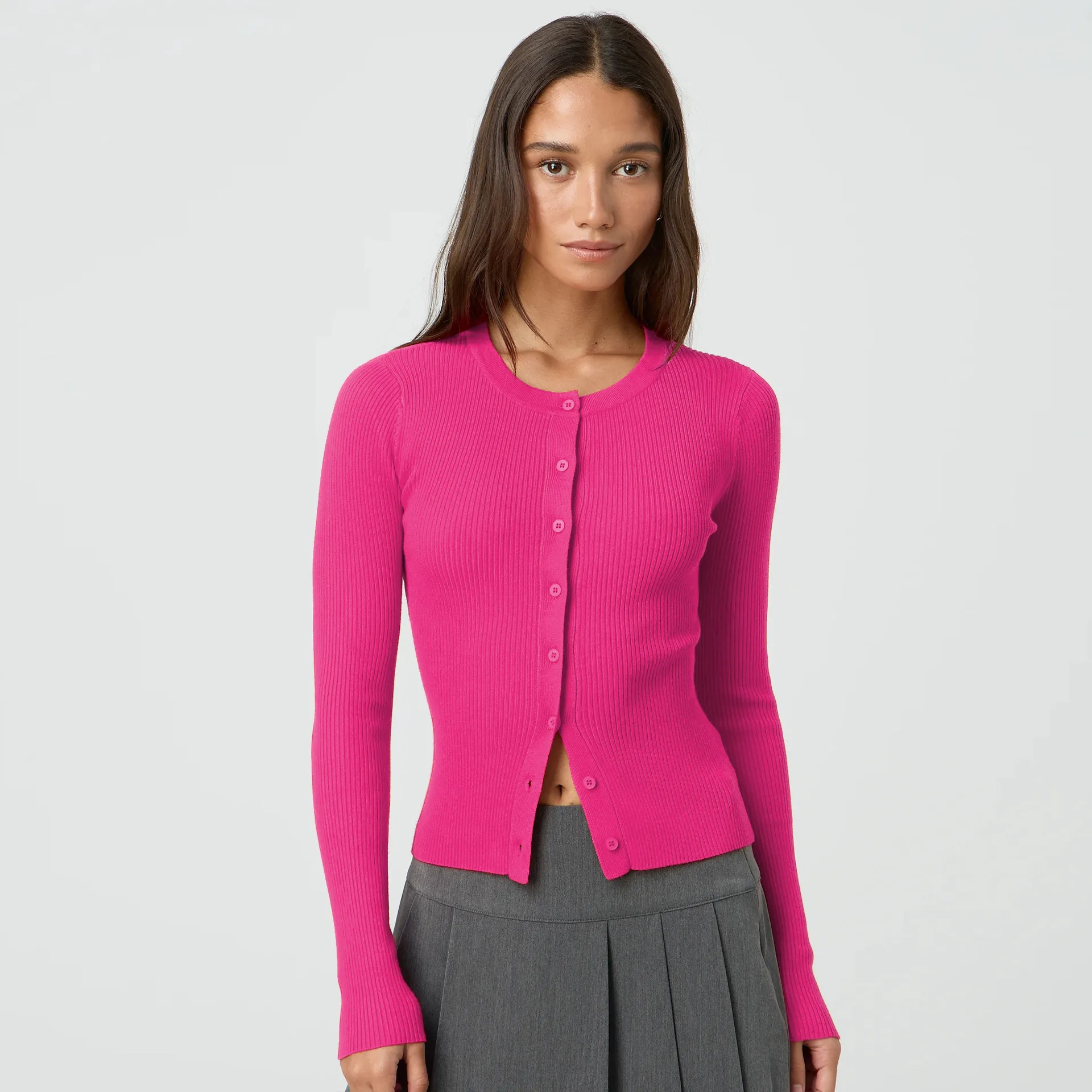 Y2K Fashion Women's Crewneck Autumn New Top Long Sleeve Button Slim Fit Thread Solid Color Jacket display picture 2