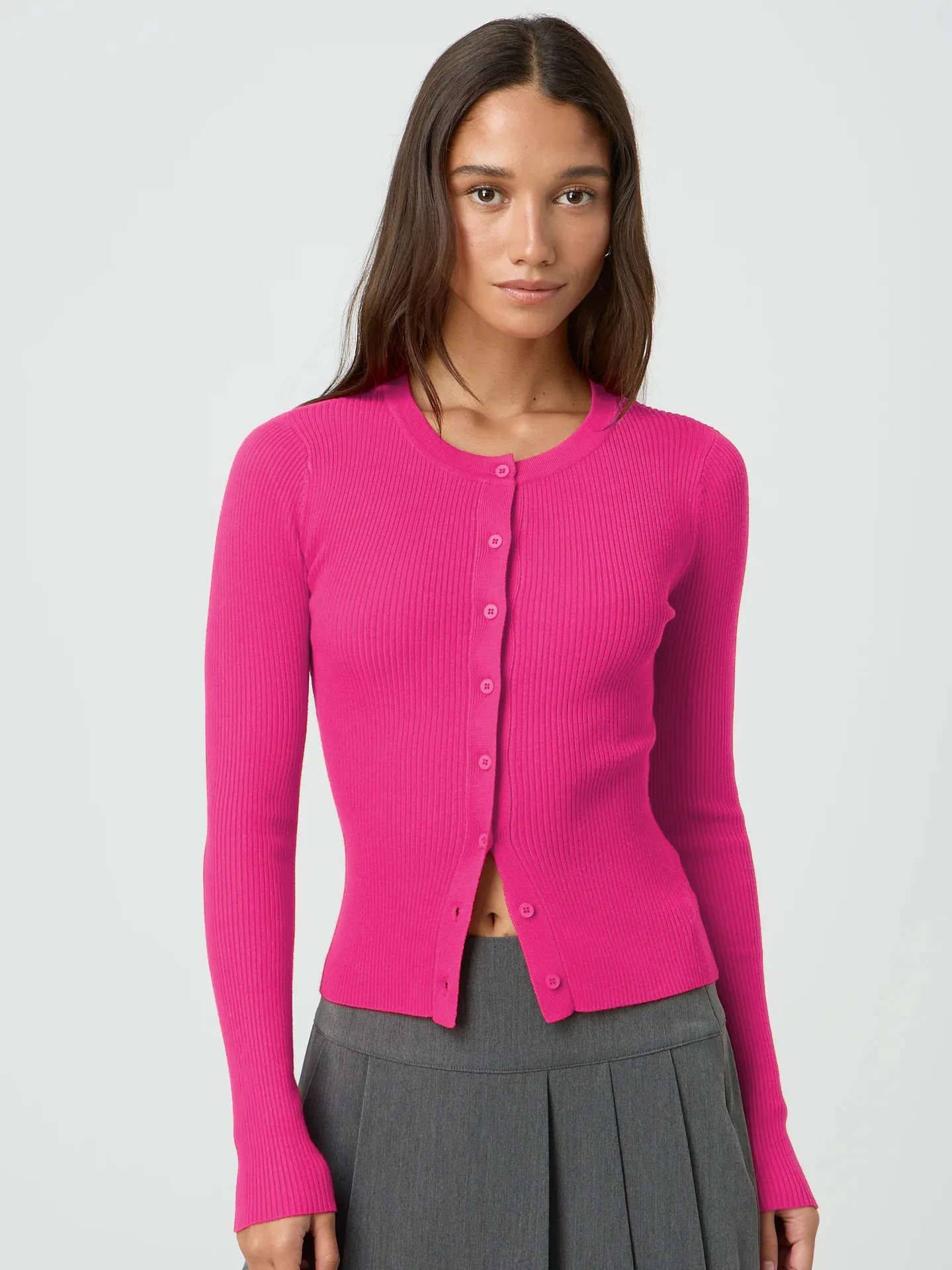 Y2K Fashion Women's Crewneck Autumn New Top Long Sleeve Button Slim Fit Thread Solid Color Jacket display picture 5