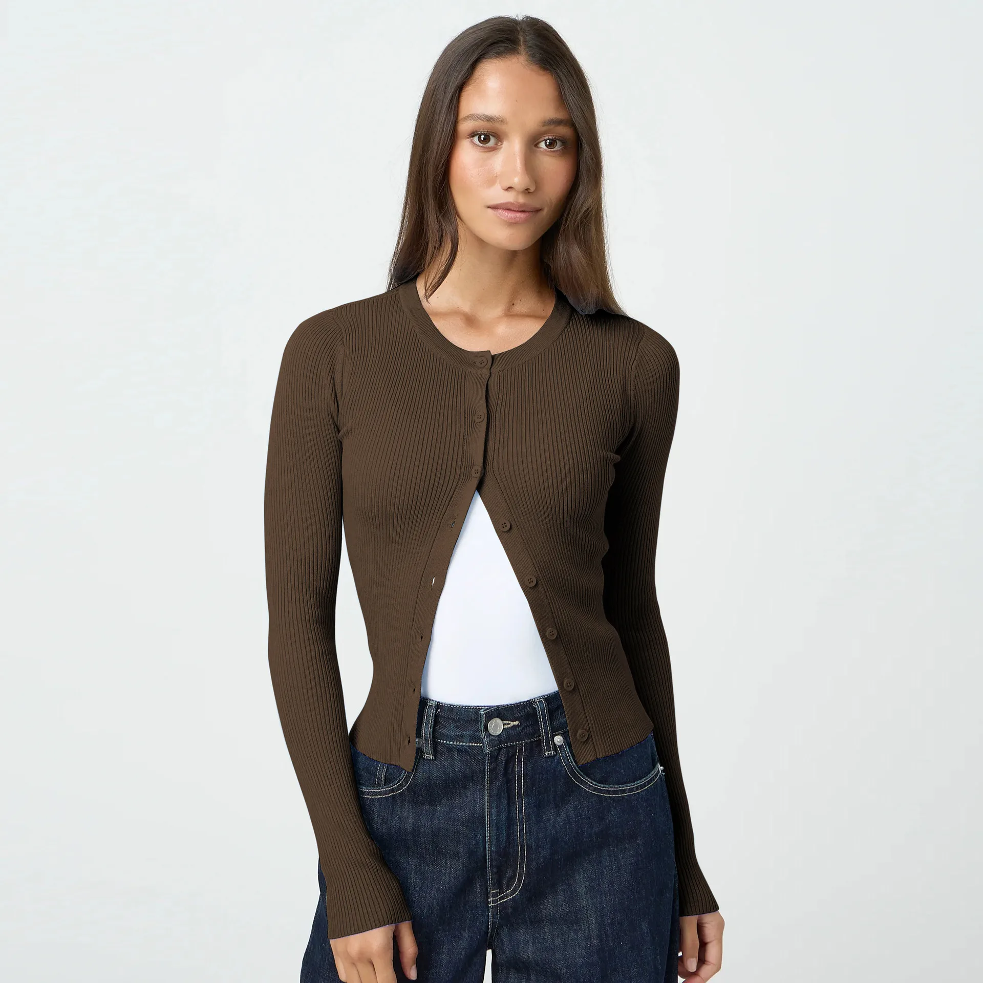 Y2K Fashion Women's Crewneck Autumn New Top Long Sleeve Button Slim Fit Thread Solid Color Jacket display picture 7
