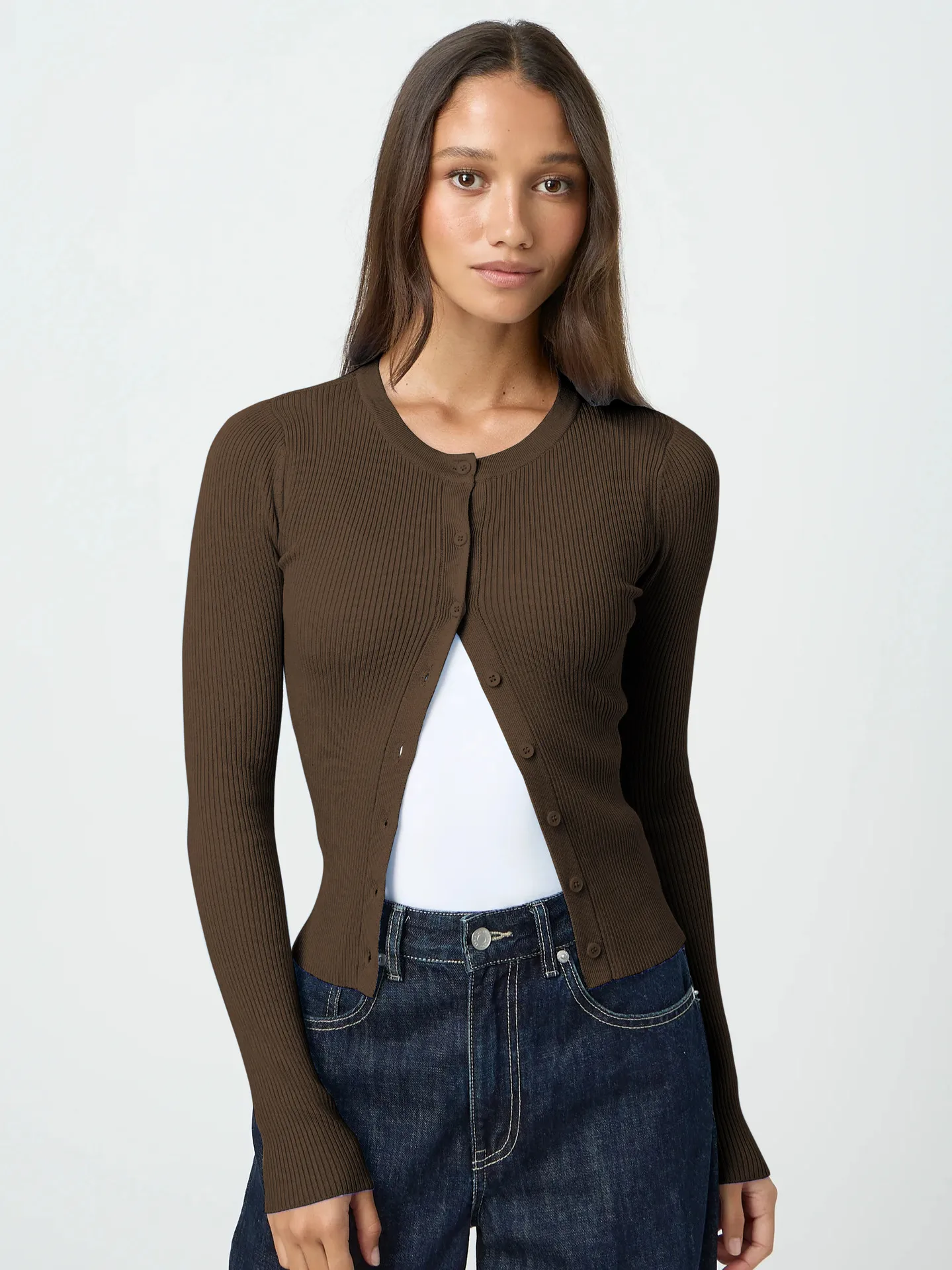 Y2K Fashion Women's Crewneck Autumn New Top Long Sleeve Button Slim Fit Thread Solid Color Jacket display picture 10