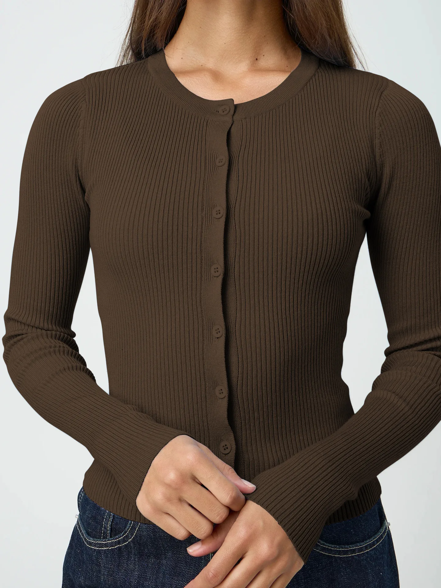 Y2K Fashion Women's Crewneck Autumn New Top Long Sleeve Button Slim Fit Thread Solid Color Jacket display picture 11