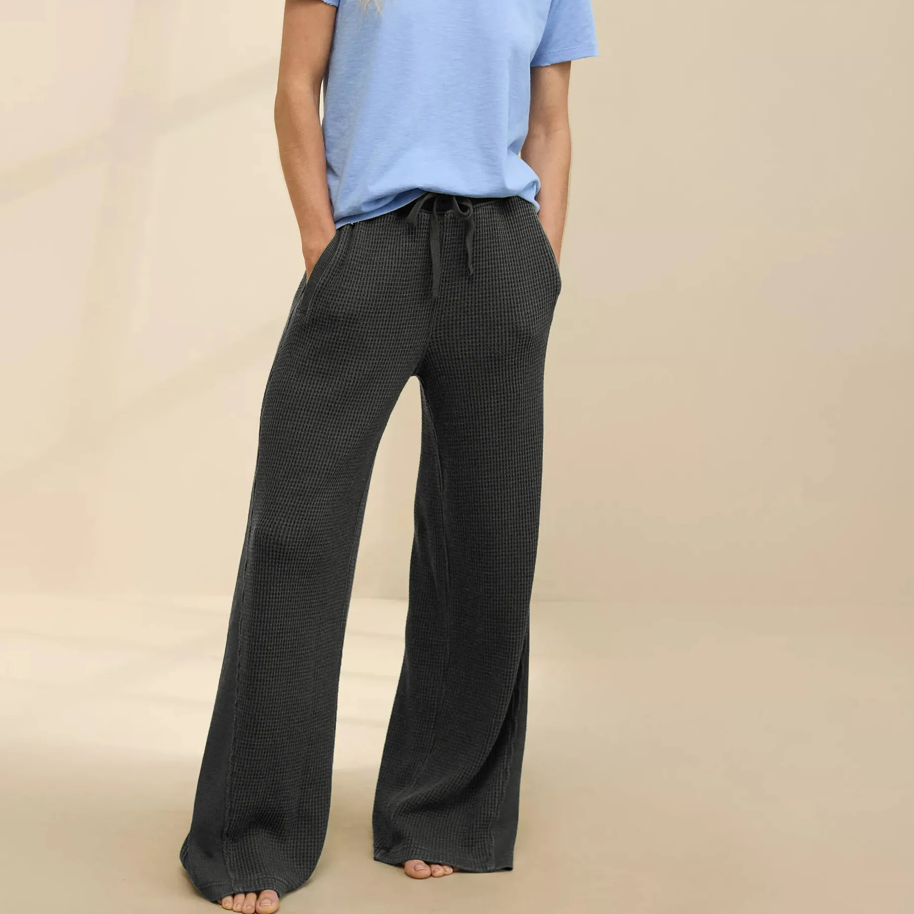 New Foreign Trade Fashion Casual Loose Straight Leg Pants Trousers  Hot Solid Color Lace-up Commuter Autumn And Winter Wide Leg Pants display picture 2