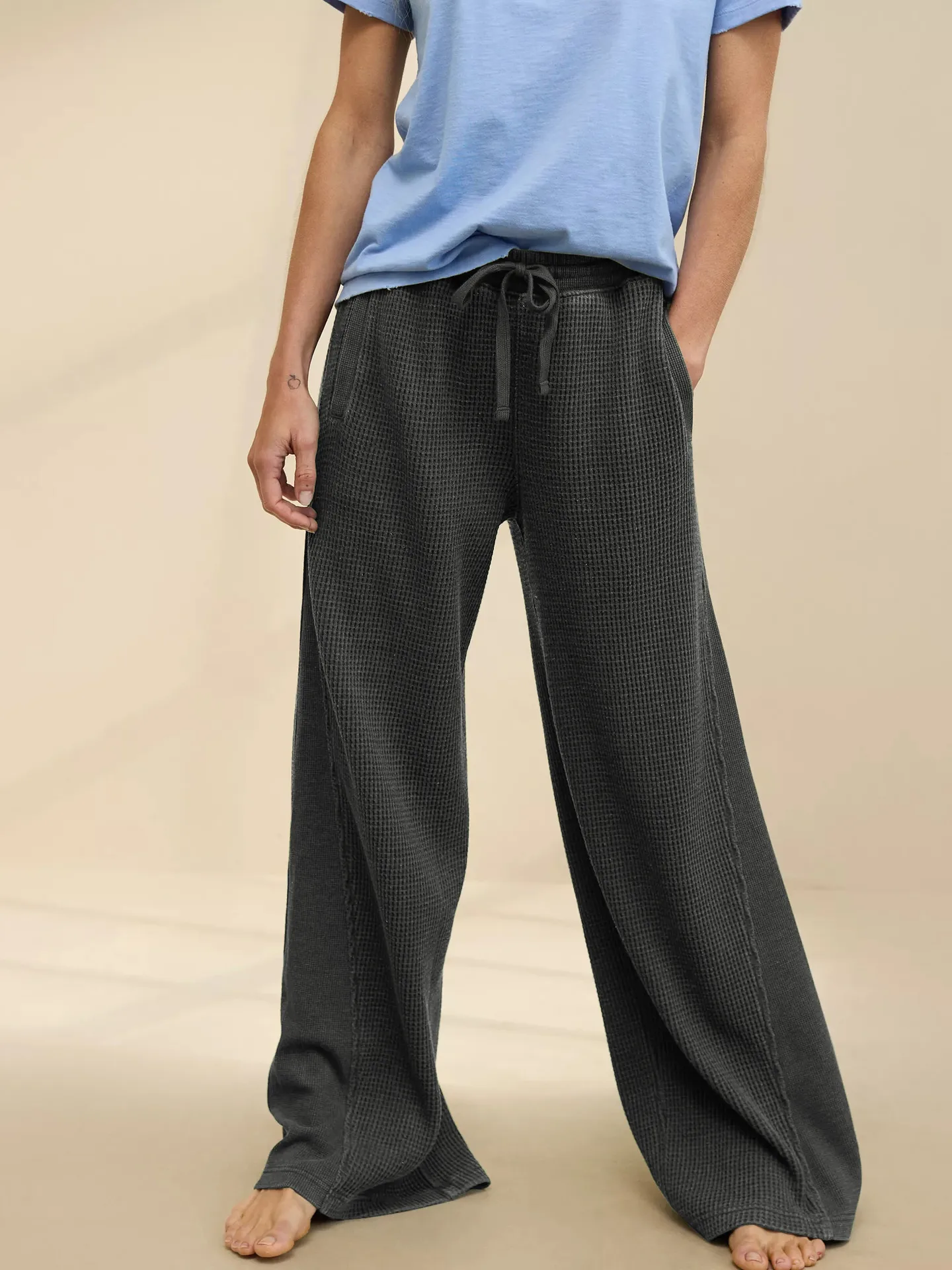 New Foreign Trade Fashion Casual Loose Straight Leg Pants Trousers  Hot Solid Color Lace-up Commuter Autumn And Winter Wide Leg Pants display picture 6