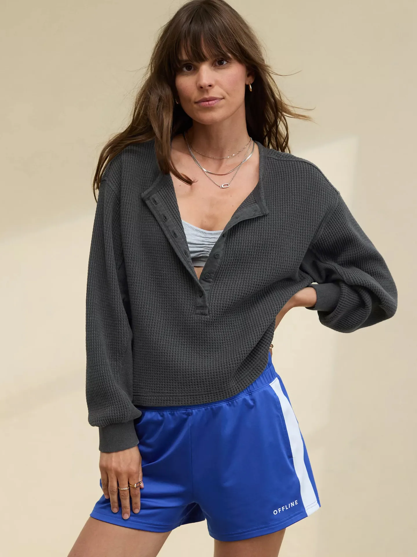 Hot Sale  New Button Waffle Loose Casual Commuting Lazy Sweat Top Autumn And Winter Women's Clothing display picture 6