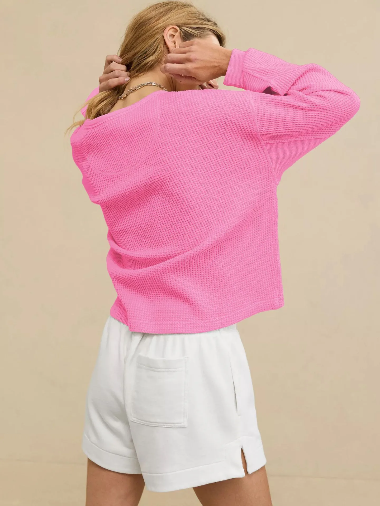 Hot Sale  New Button Waffle Loose Casual Commuting Lazy Sweat Top Autumn And Winter Women's Clothing display picture 9