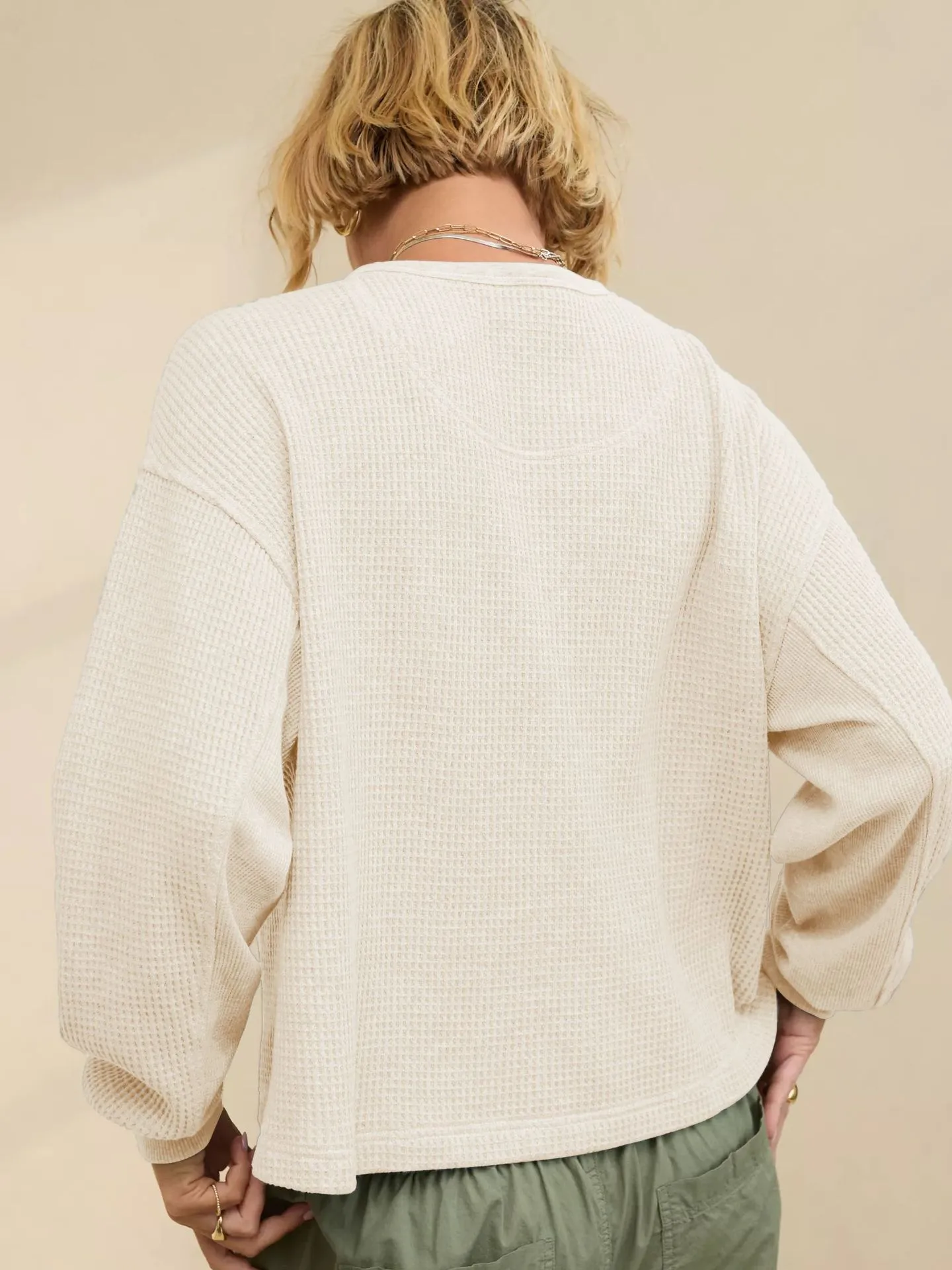 Hot Sale  New Button Waffle Loose Casual Commuting Lazy Sweat Top Autumn And Winter Women's Clothing display picture 14