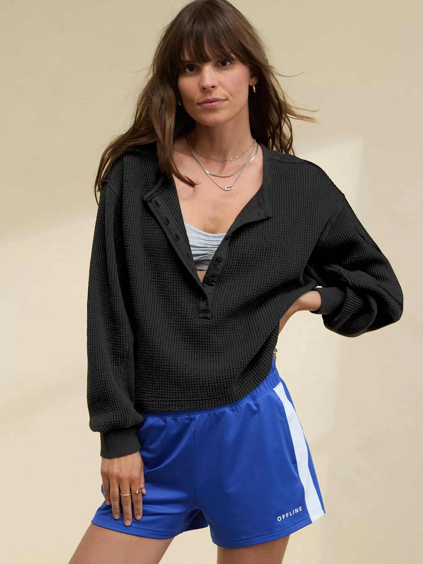 Hot Sale  New Button Waffle Loose Casual Commuting Lazy Sweat Top Autumn And Winter Women's Clothing display picture 23
