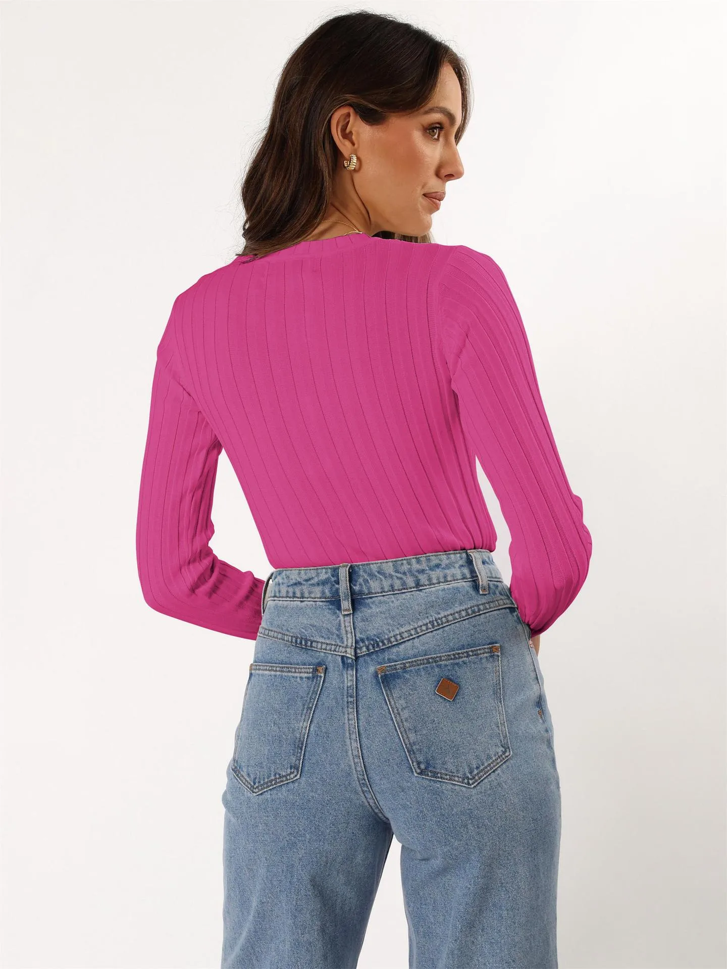 Europe And The United States  New Round Neck Knitted Thread Slim Solid Color Simple Commuter Wind Long Sleeve Top T-shirt display picture 11