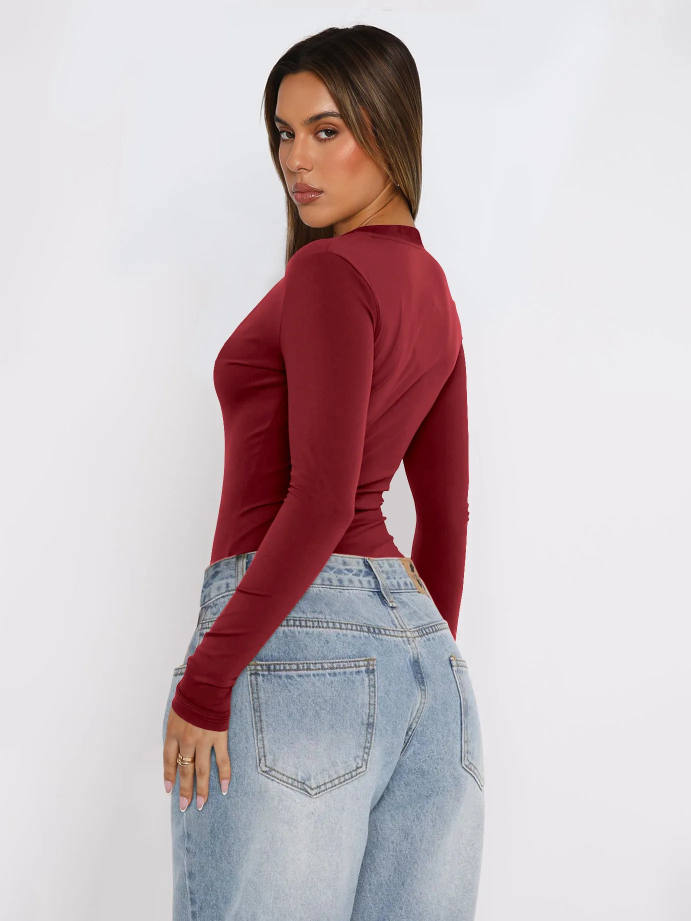 Foreign Trade  Hot Girl Y2K Explosions Women's Wear Deep V-neck Solid Color All-match Slim-fit Top With Long Sleeve Autumn And Winter Women display picture 10