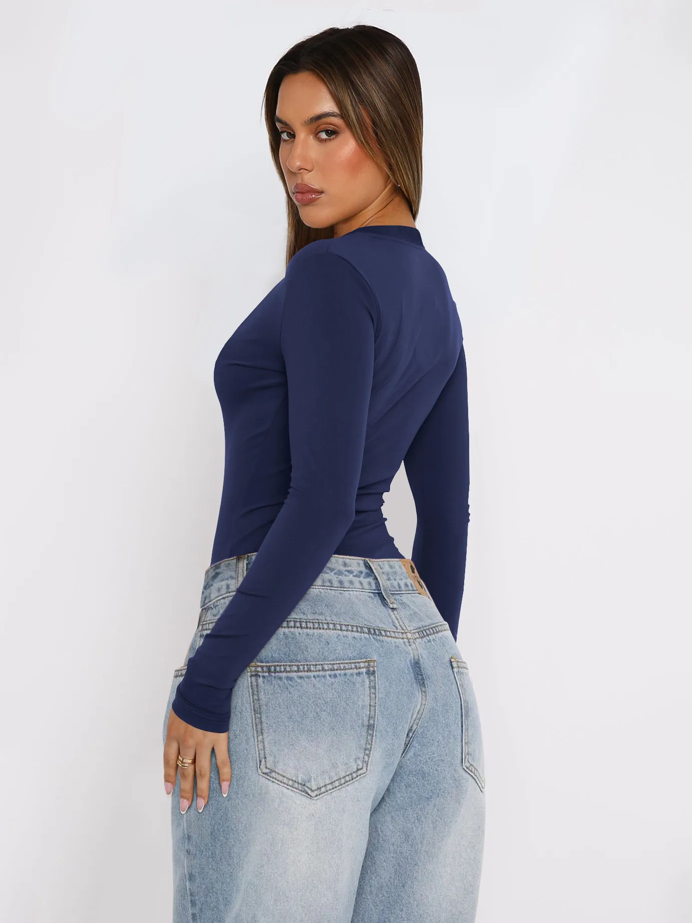 Foreign Trade  Hot Girl Y2K Explosions Women's Wear Deep V-neck Solid Color All-match Slim-fit Top With Long Sleeve Autumn And Winter Women display picture 15