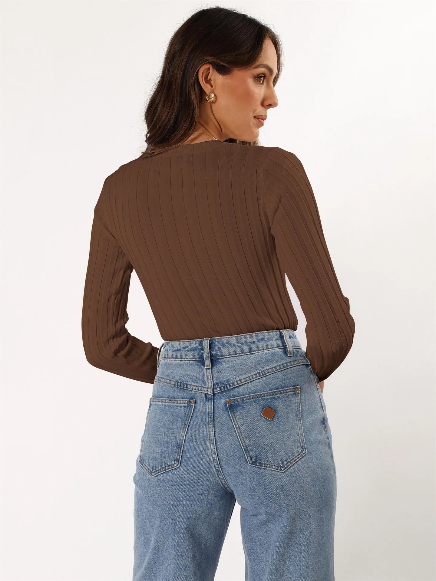 Europe And The United States  New Round Neck Knitted Thread Slim Solid Color Simple Commuter Wind Long Sleeve Top T-shirt display picture 21