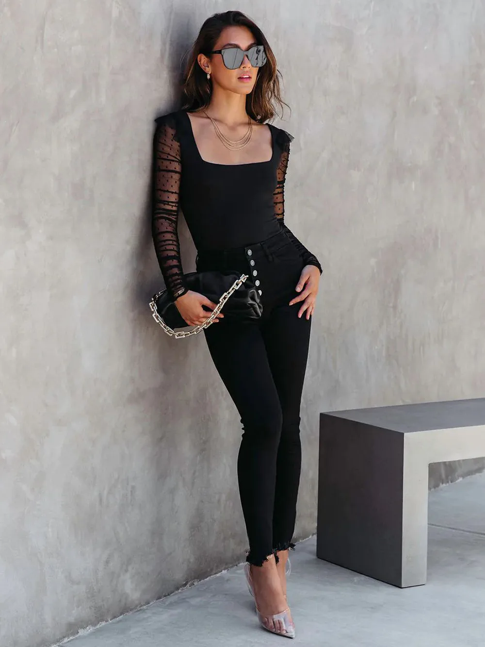 New Lace Stitching Summer Women's Summer Women's  Square Collar Shoulder T-shirt Hollow Spice Girl Top display picture 24