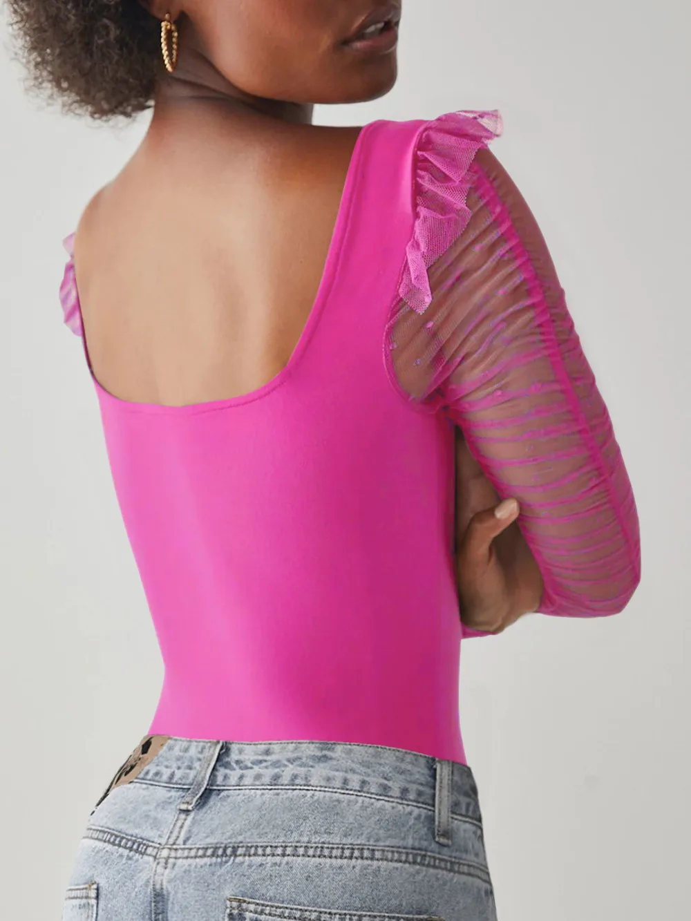 New Lace Stitching Summer Women's Summer Women's  Square Collar Shoulder T-shirt Hollow Spice Girl Top display picture 29