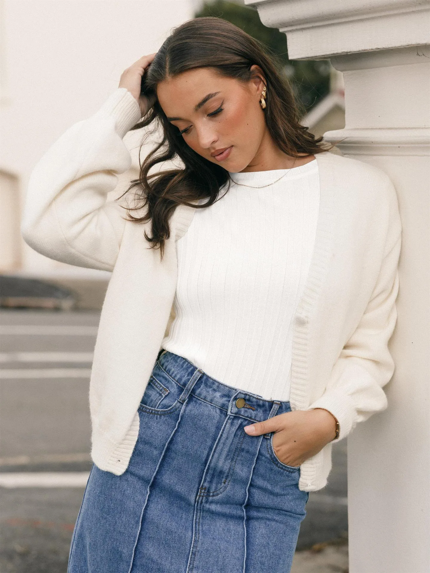 Europe And The United States  New Round Neck Knitted Thread Slim Solid Color Simple Commuter Wind Long Sleeve Top T-shirt display picture 27
