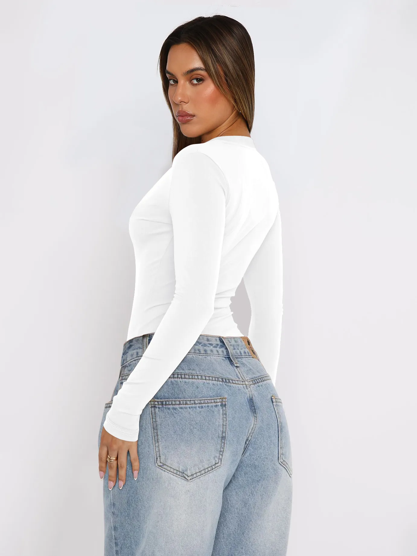 Foreign Trade  Hot Girl Y2K Explosions Women's Wear Deep V-neck Solid Color All-match Slim-fit Top With Long Sleeve Autumn And Winter Women display picture 30