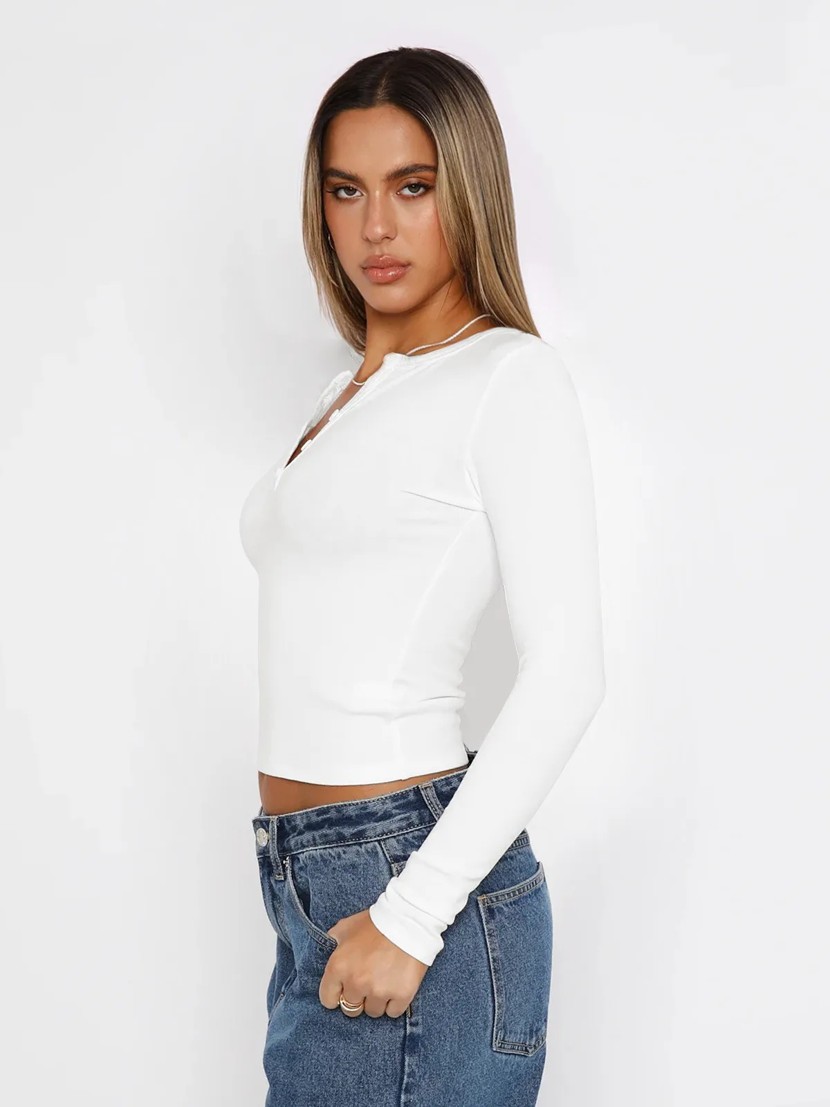 Autumn And Winter Y2K Solid Color Slim All-match Button Collar Long Sleeve Short Hot Girl T-shirt  Style Fashion Inside display picture 4