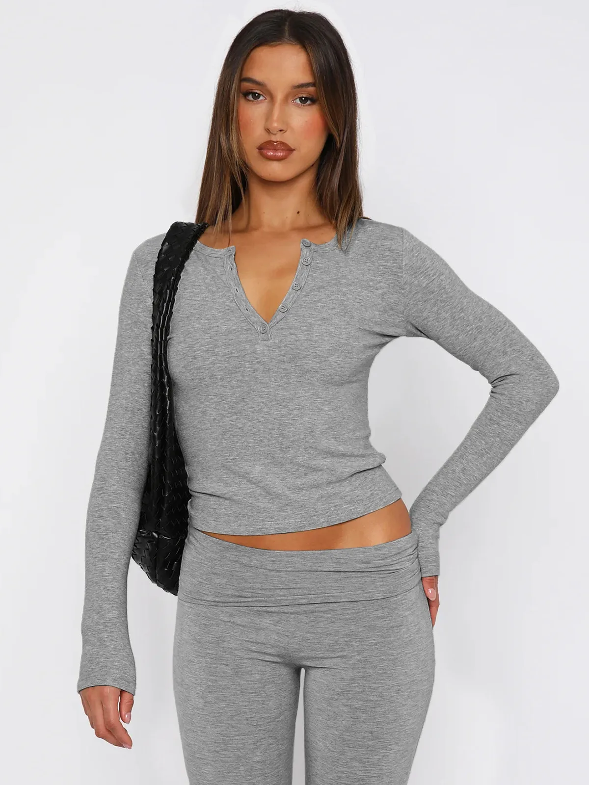 Autumn And Winter Y2K Solid Color Slim All-match Button Collar Long Sleeve Short Hot Girl T-shirt  Style Fashion Inside display picture 24