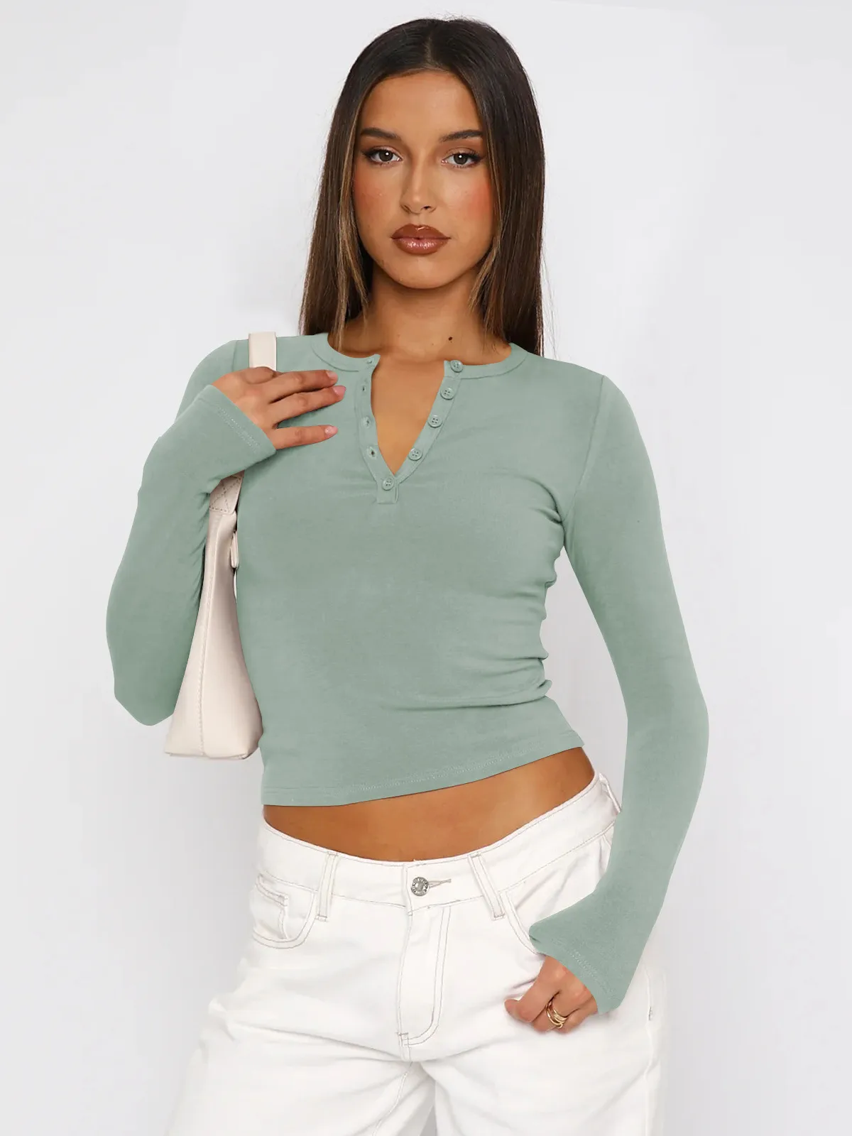 Autumn And Winter Y2K Solid Color Slim All-match Button Collar Long Sleeve Short Hot Girl T-shirt  Style Fashion Inside display picture 34