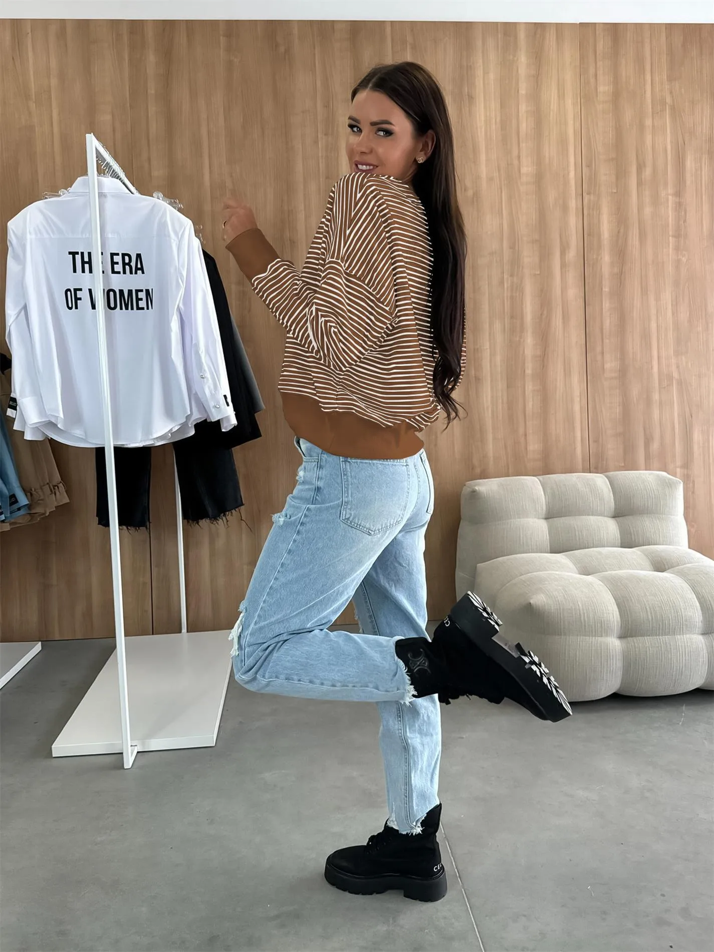 Designed Street Trendy Knitted Fashion  Best Selling Long Sleeve Round Neck Stripe Contrast Color Sweater American Top Women display picture 14