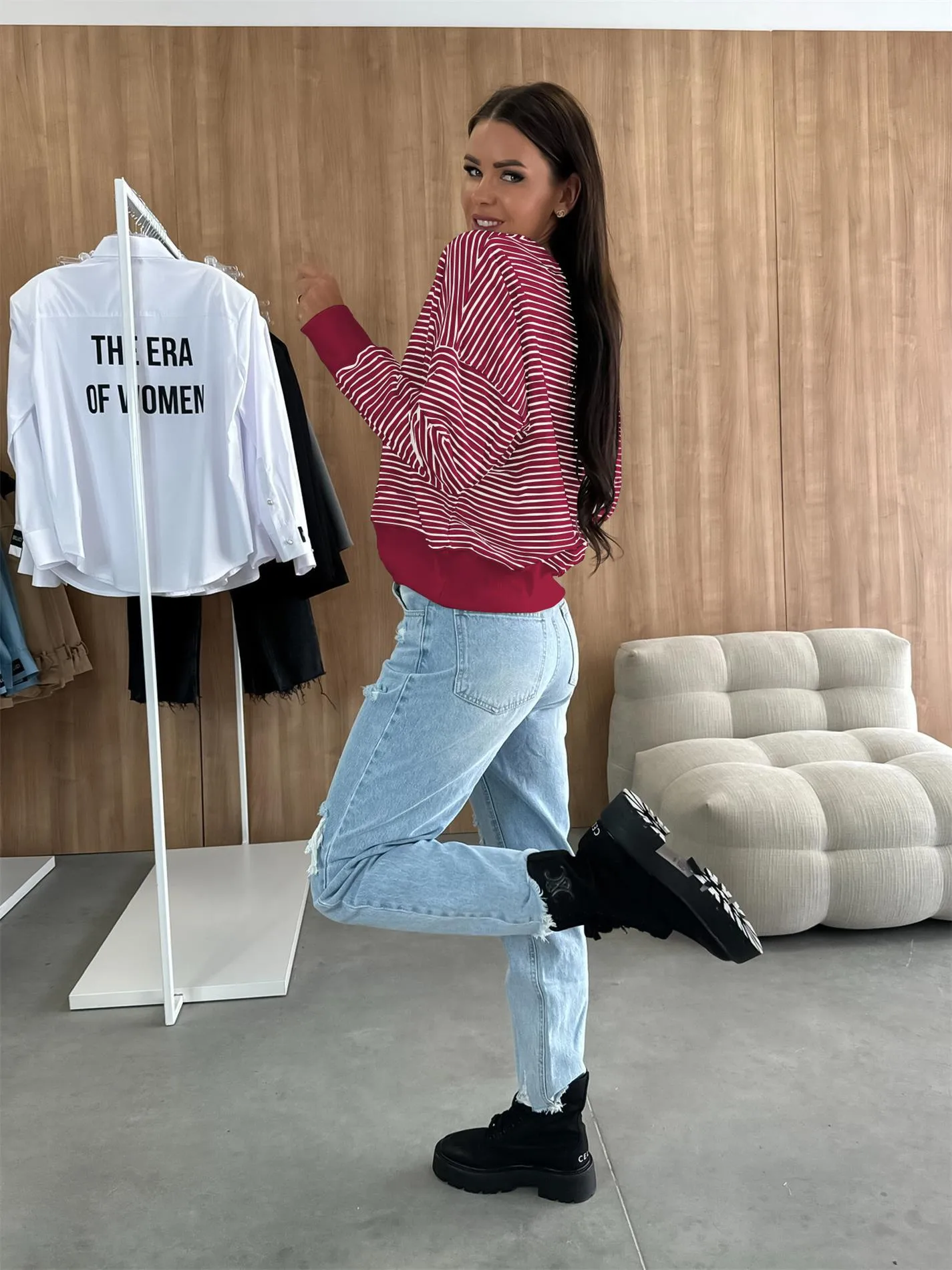 Designed Street Trendy Knitted Fashion  Best Selling Long Sleeve Round Neck Stripe Contrast Color Sweater American Top Women display picture 19