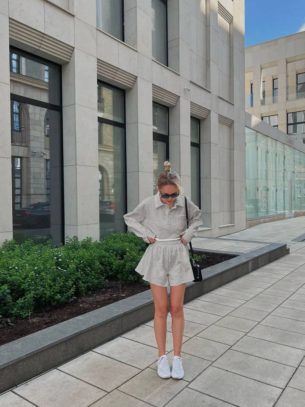 New  POLO Collar Button Pocket Casual Top With Loose Waist Shorts Suit Two-piece Set For Women display picture 3