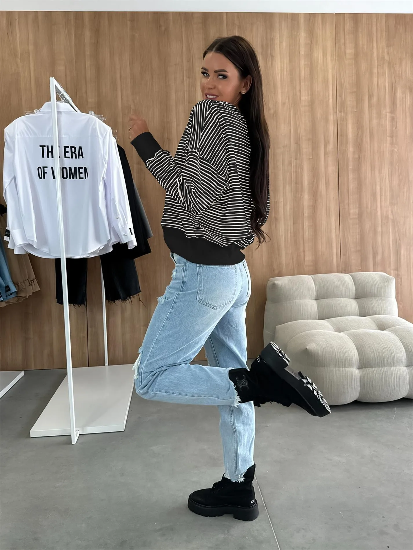 Designed Street Trendy Knitted Fashion  Best Selling Long Sleeve Round Neck Stripe Contrast Color Sweater American Top Women display picture 24