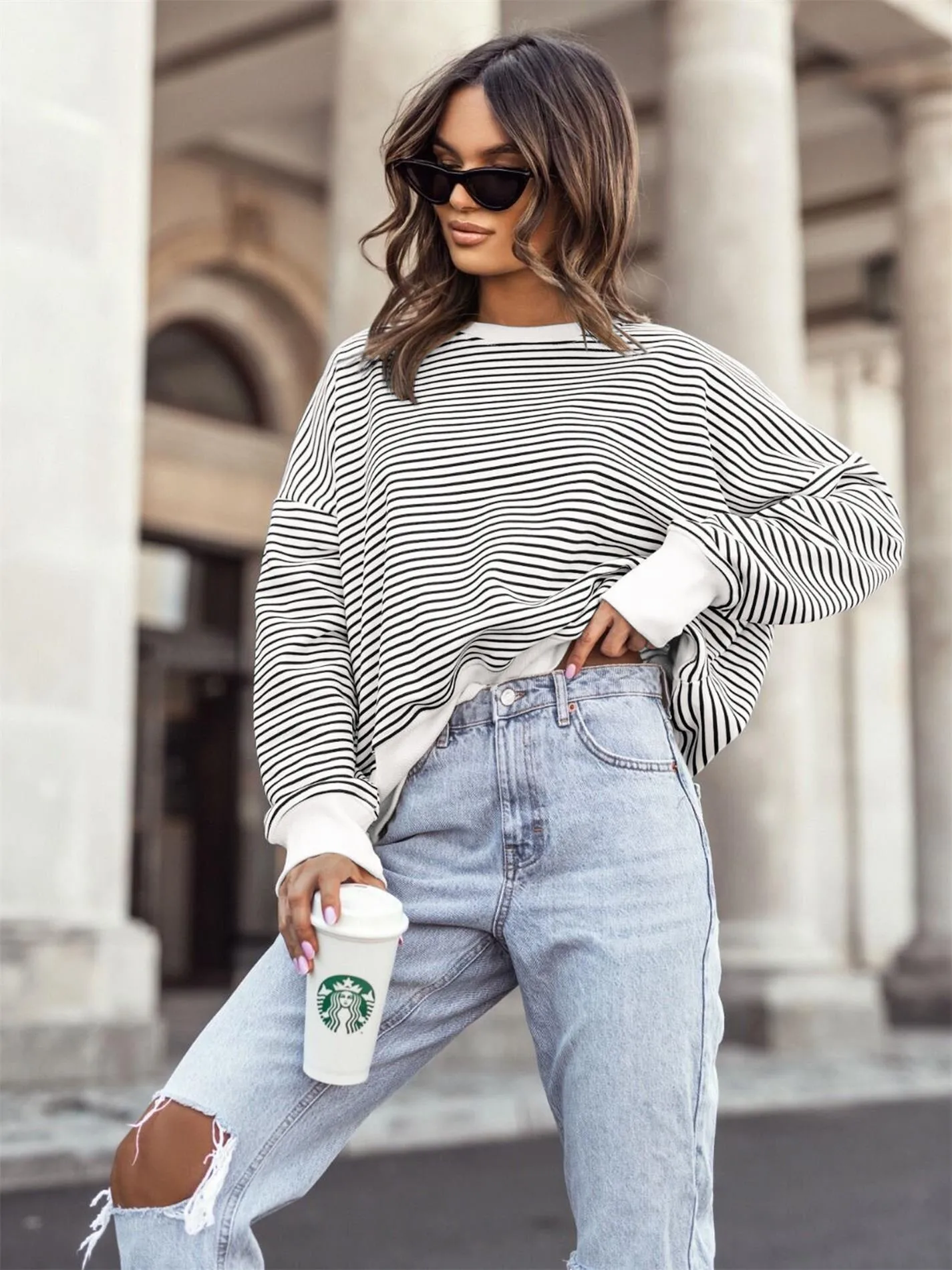 Designed Street Trendy Knitted Fashion  Best Selling Long Sleeve Round Neck Stripe Contrast Color Sweater American Top Women display picture 29