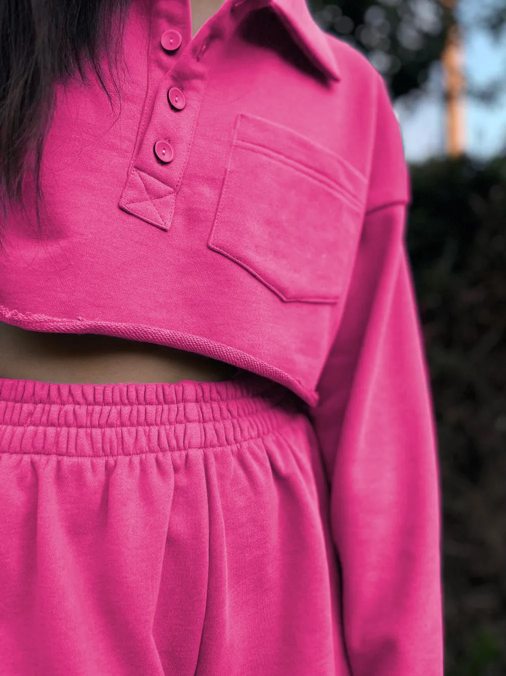 New  POLO Collar Button Pocket Casual Top With Loose Waist Shorts Suit Two-piece Set For Women display picture 15