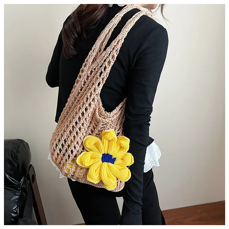 Artistic Hollow Knitted Woven Bag Women's Large Capacity  New Casual Shoulder Bag Seaside Vacation Beach Bag display picture 16