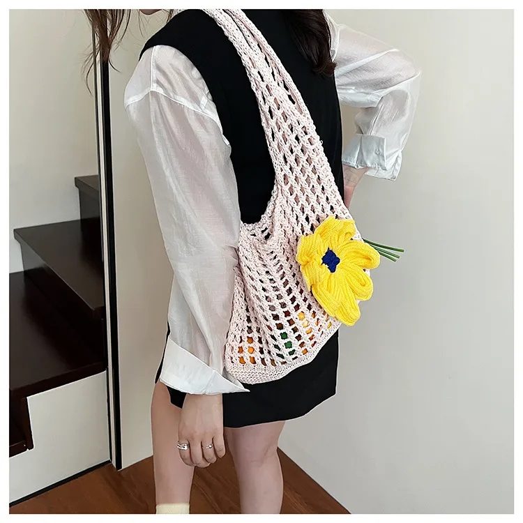 Artistic Hollow Knitted Woven Bag Women's Large Capacity  New Casual Shoulder Bag Seaside Vacation Beach Bag display picture 20