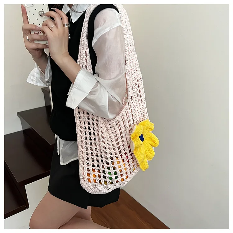 Artistic Hollow Knitted Woven Bag Women's Large Capacity  New Casual Shoulder Bag Seaside Vacation Beach Bag display picture 22